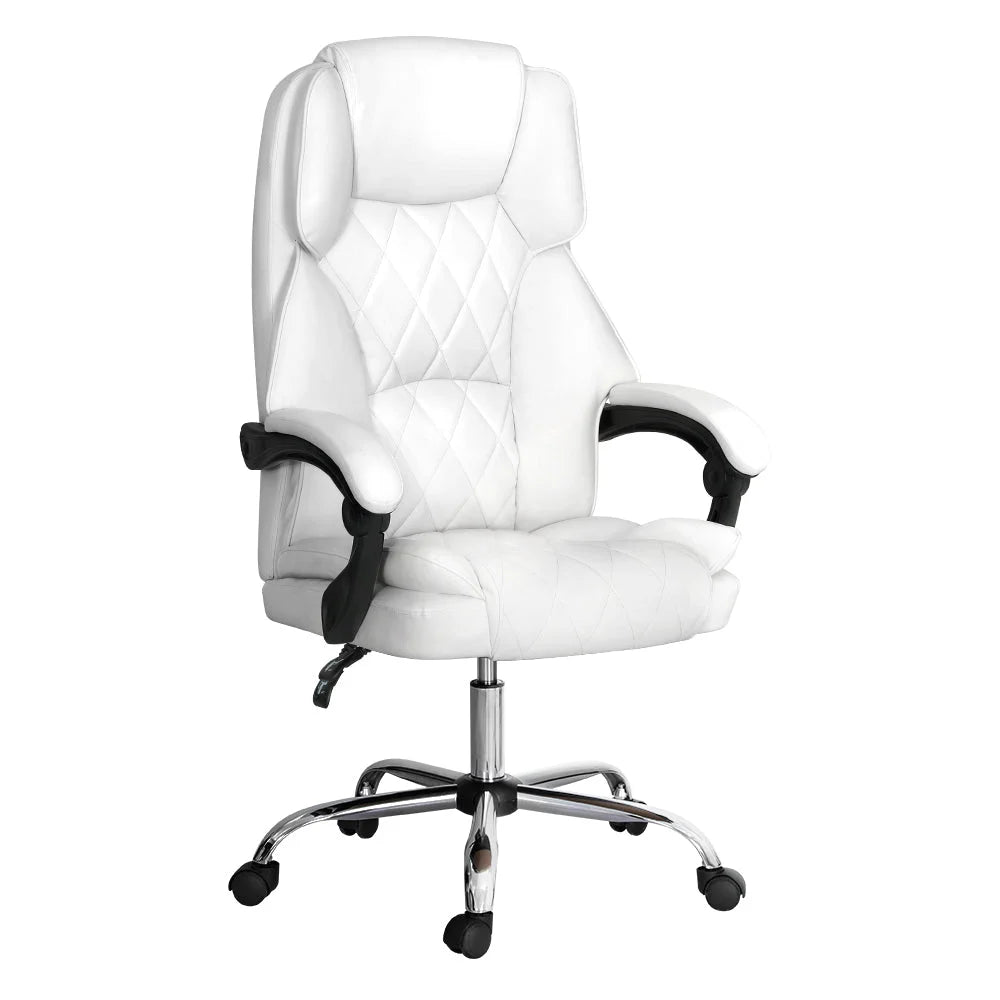 Executive Office Chair Leather Recliner - White