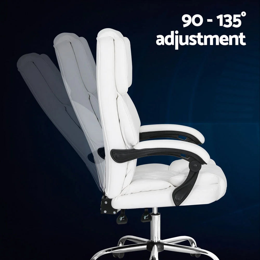 Executive Office Chair Leather Recliner - White