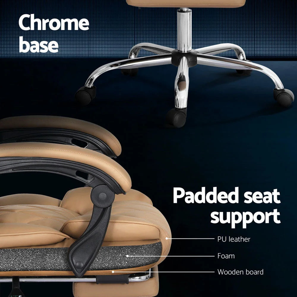 Executive Office Chair Leather with Footrest - Espresso