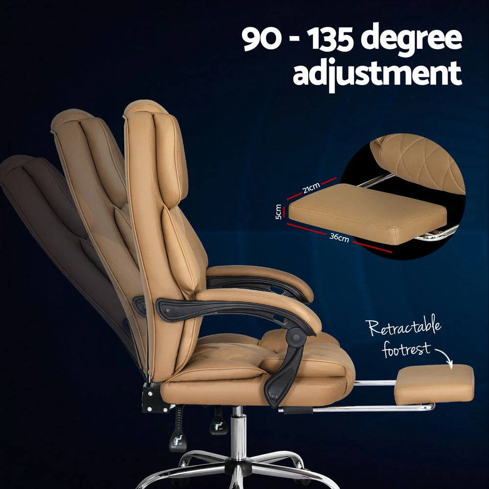 Executive Office Chair Leather with Footrest - Espresso