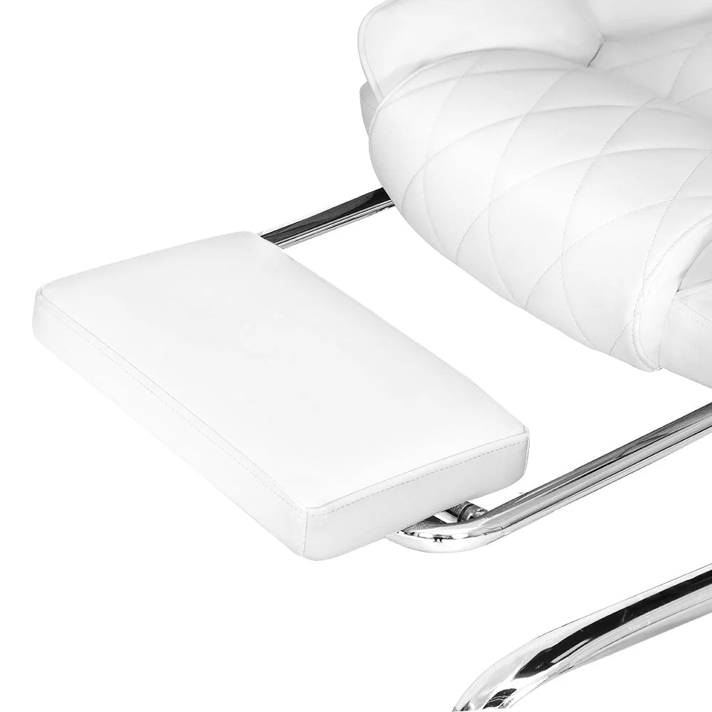 Executive Office Chair Leather with Footrest - White