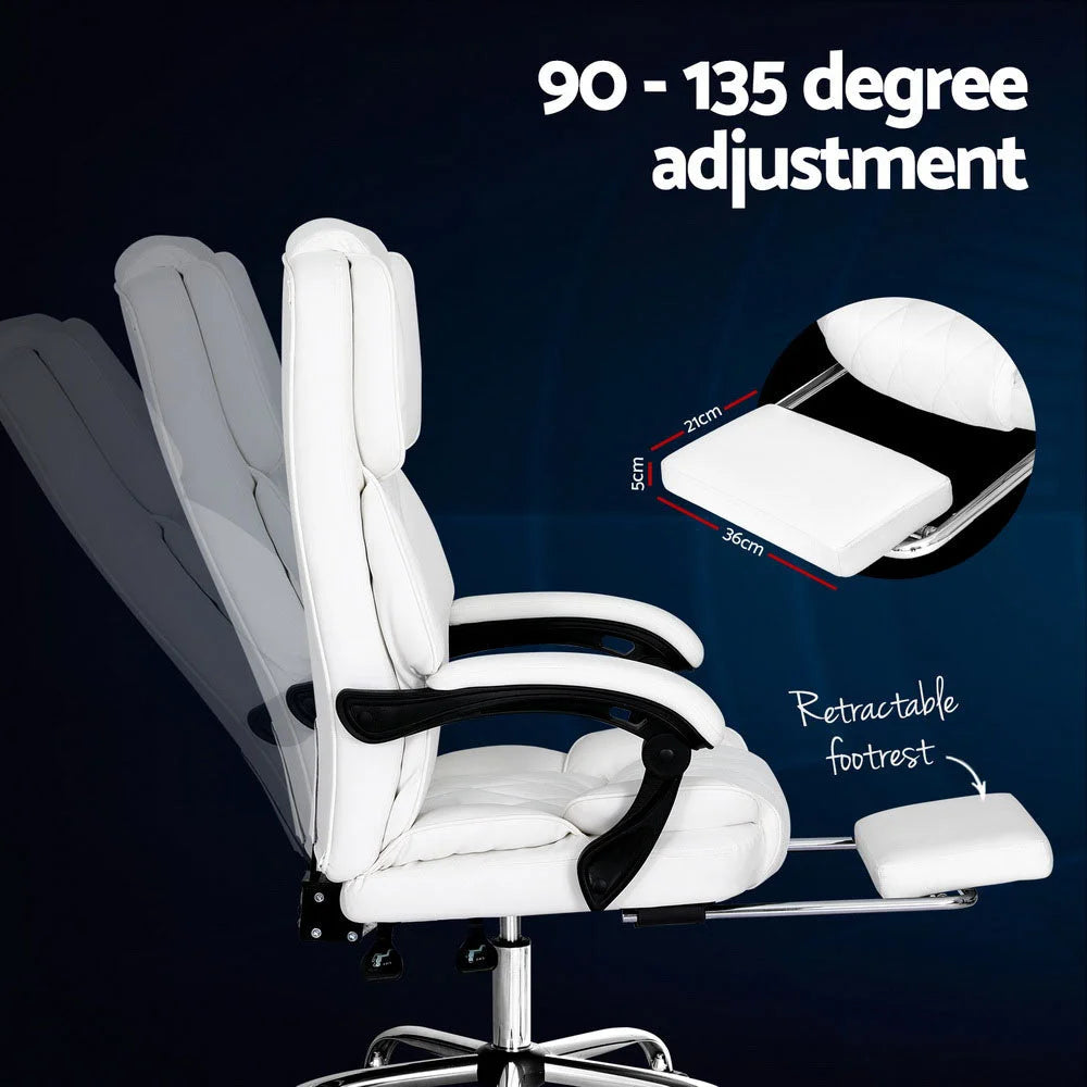 Executive Office Chair Leather with Footrest - White