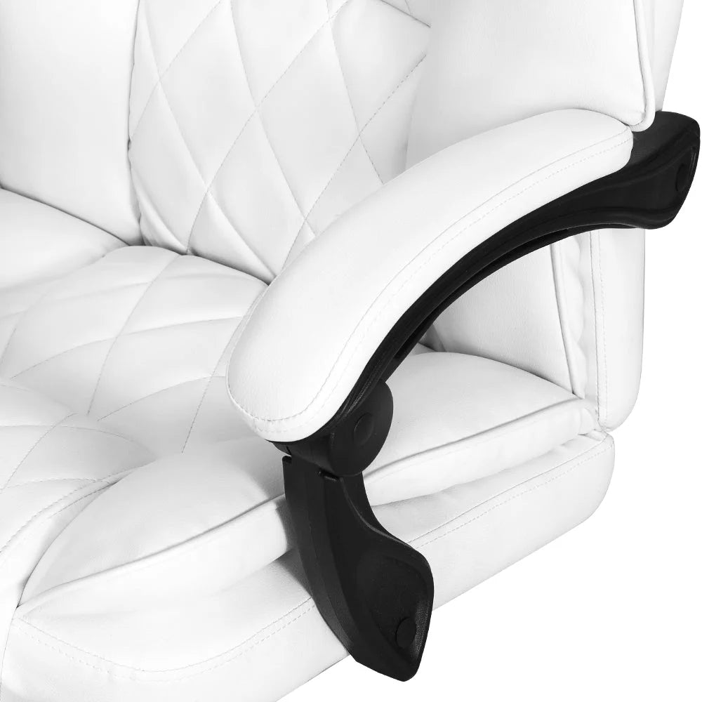 Executive Office Chair Leather with Footrest - White