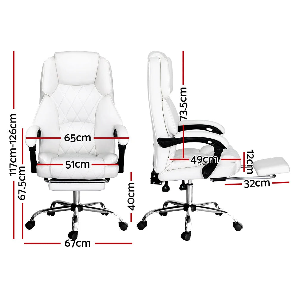 Executive Office Chair Leather with Footrest - White