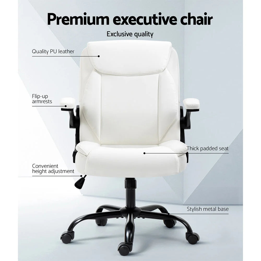 Executive Office Chair Mid Back - White