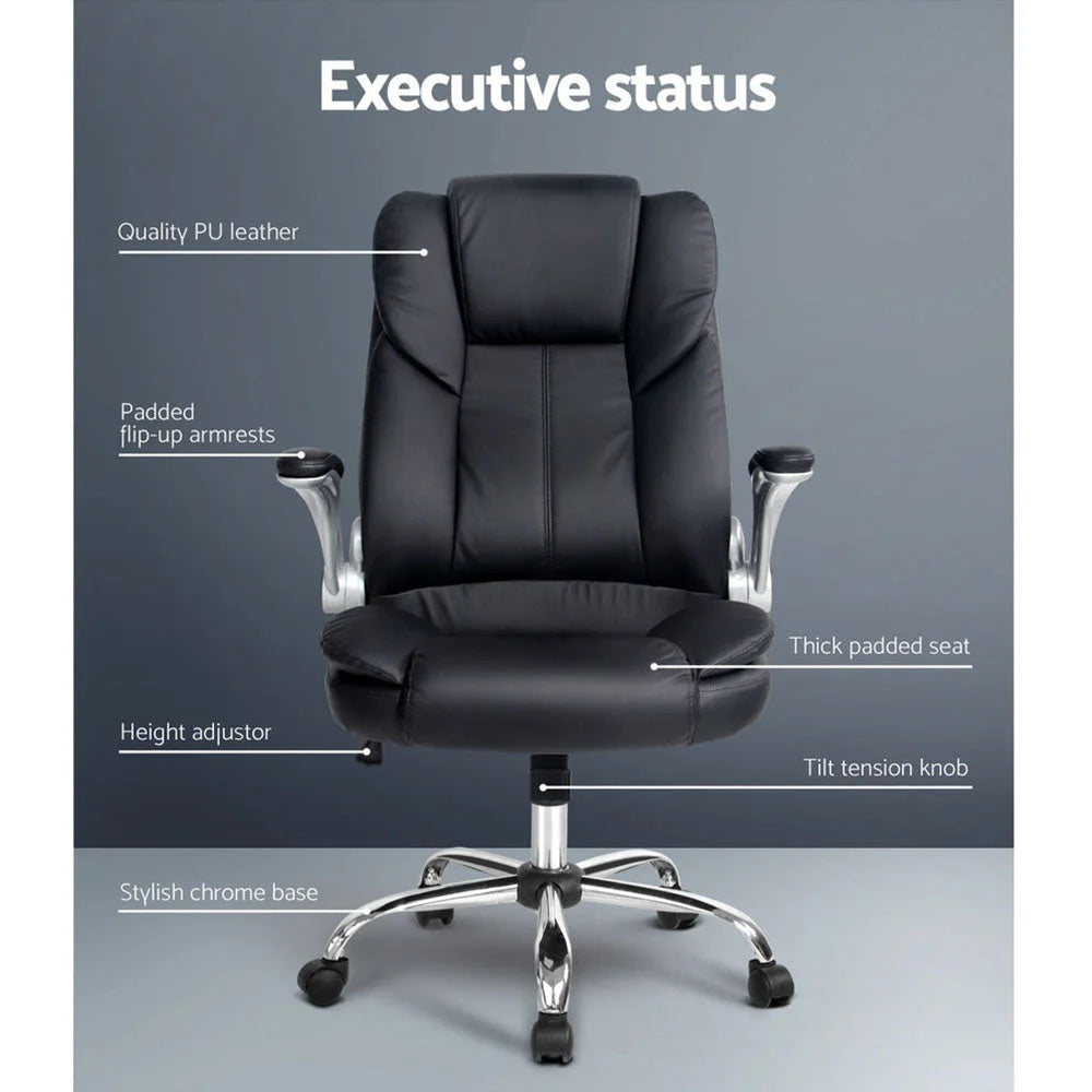 Executive Office Desk Chair PU Leather - Black - Office