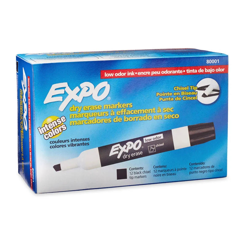 EXPO Whiteboard Marker Chisel Tip Black - Box of 12