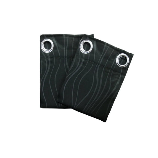 Eyelet Curtains Blockout Embossed Wave Black Pair - Home &