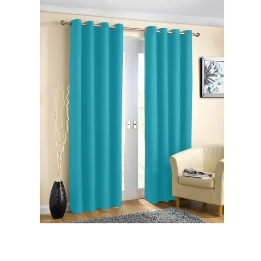 Eyelet Curtains Blockout Plain Blue Pair - Home & Garden