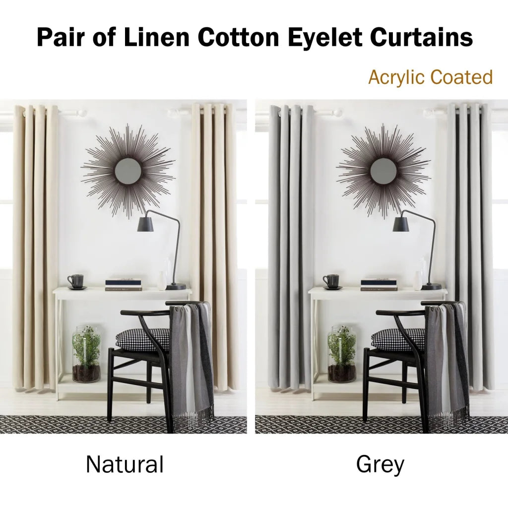Eyelet Curtains Designers Choice Pair Cotton Coated Natural