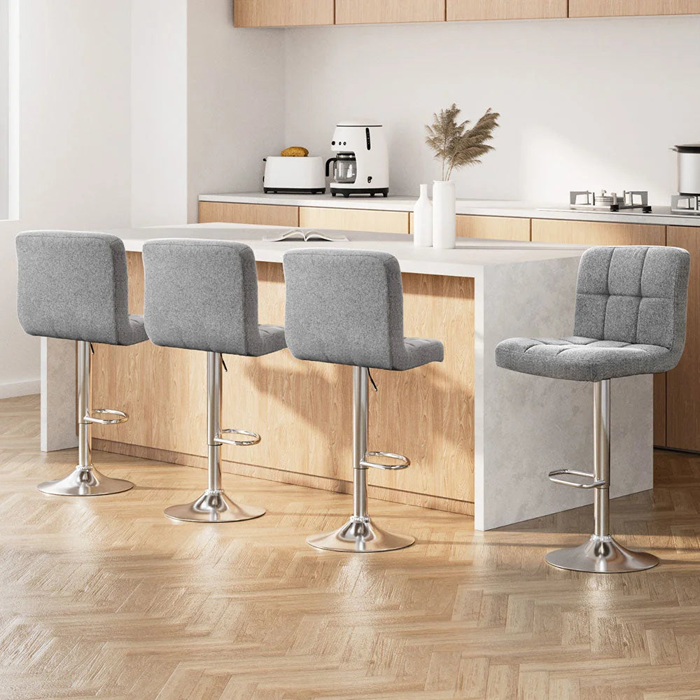 Fabric Bar Stools Set of 4 NOEL Kitchen Chairs Swivel Bar