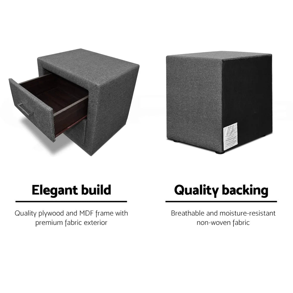 Fabric Bedside Table Grey - Bedroom