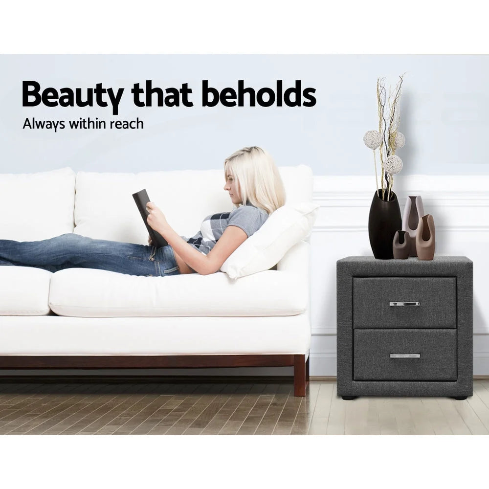 Fabric Bedside Table Grey - Bedroom