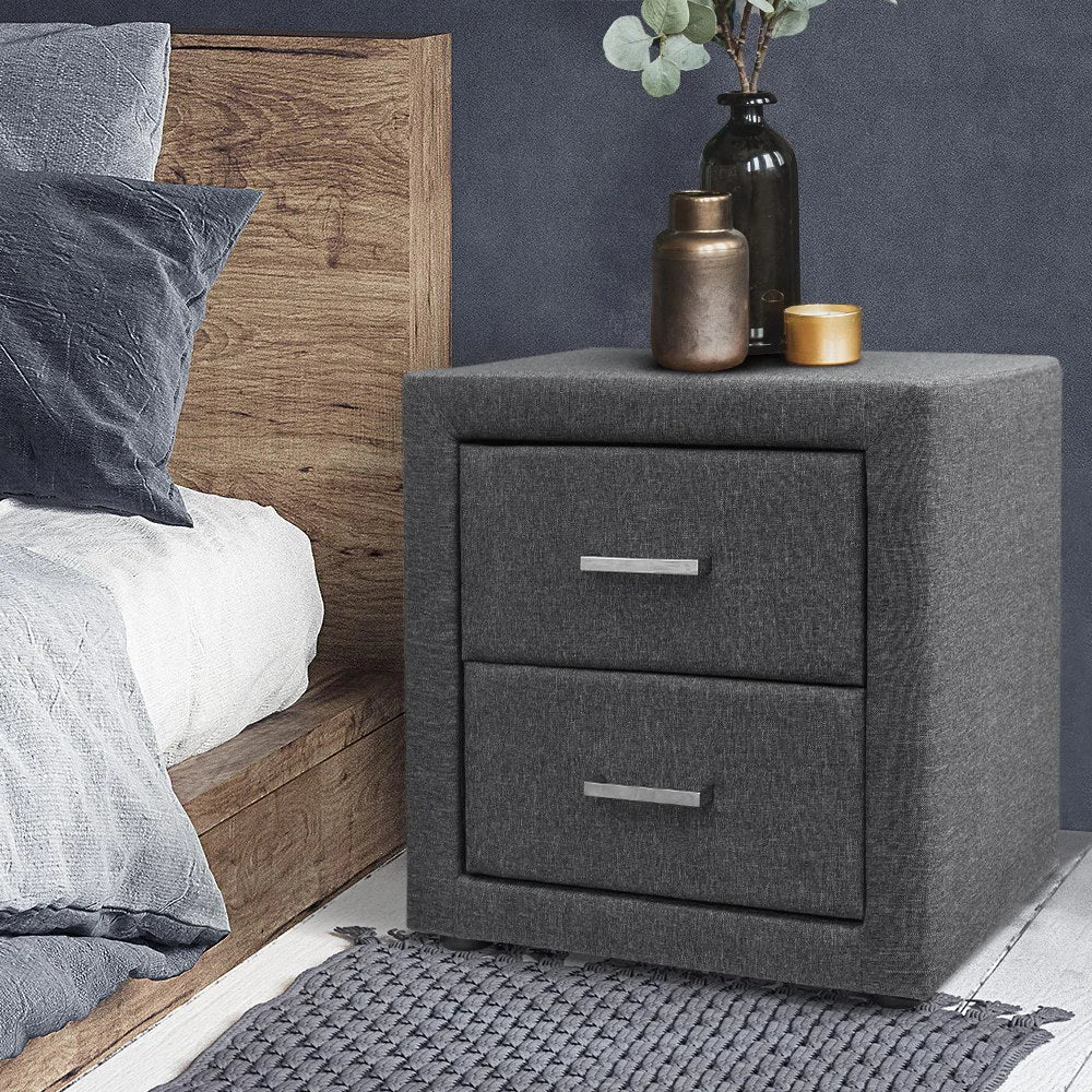 Fabric Bedside Table Grey - Bedroom
