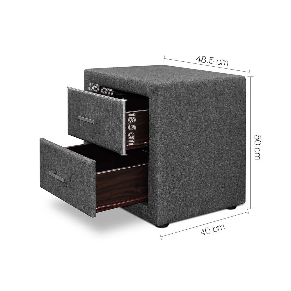 Fabric Bedside Table Grey - Bedroom
