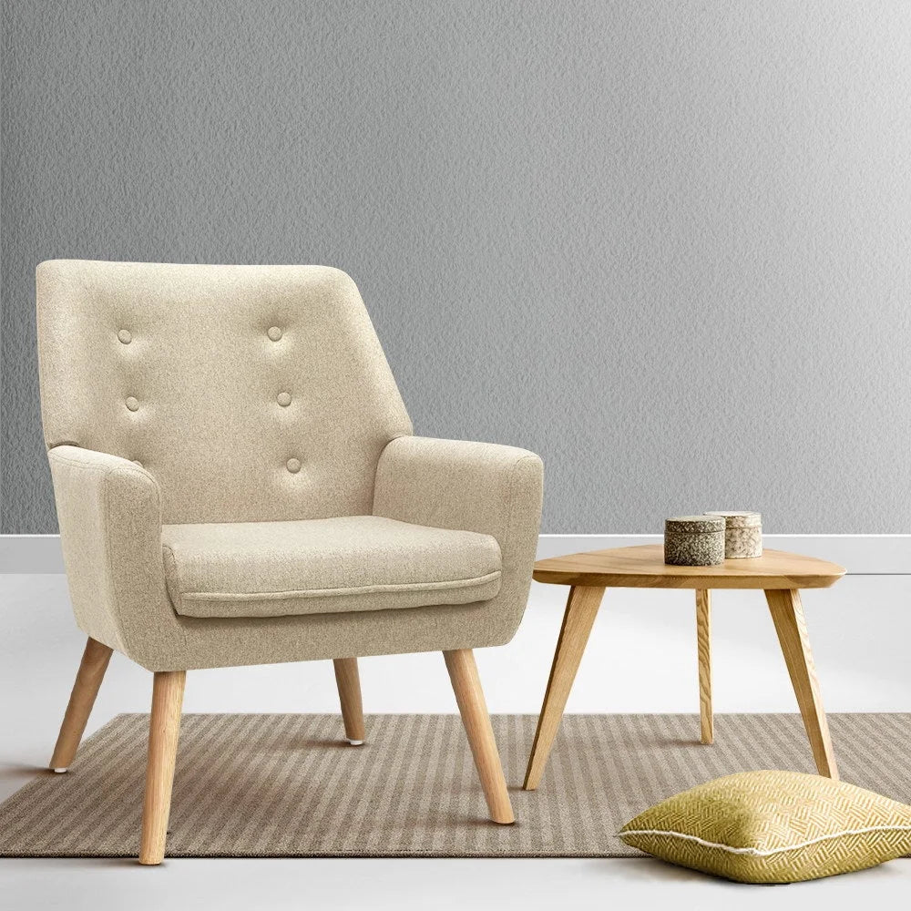 Fabric Dining Armchair Beige - Living Room