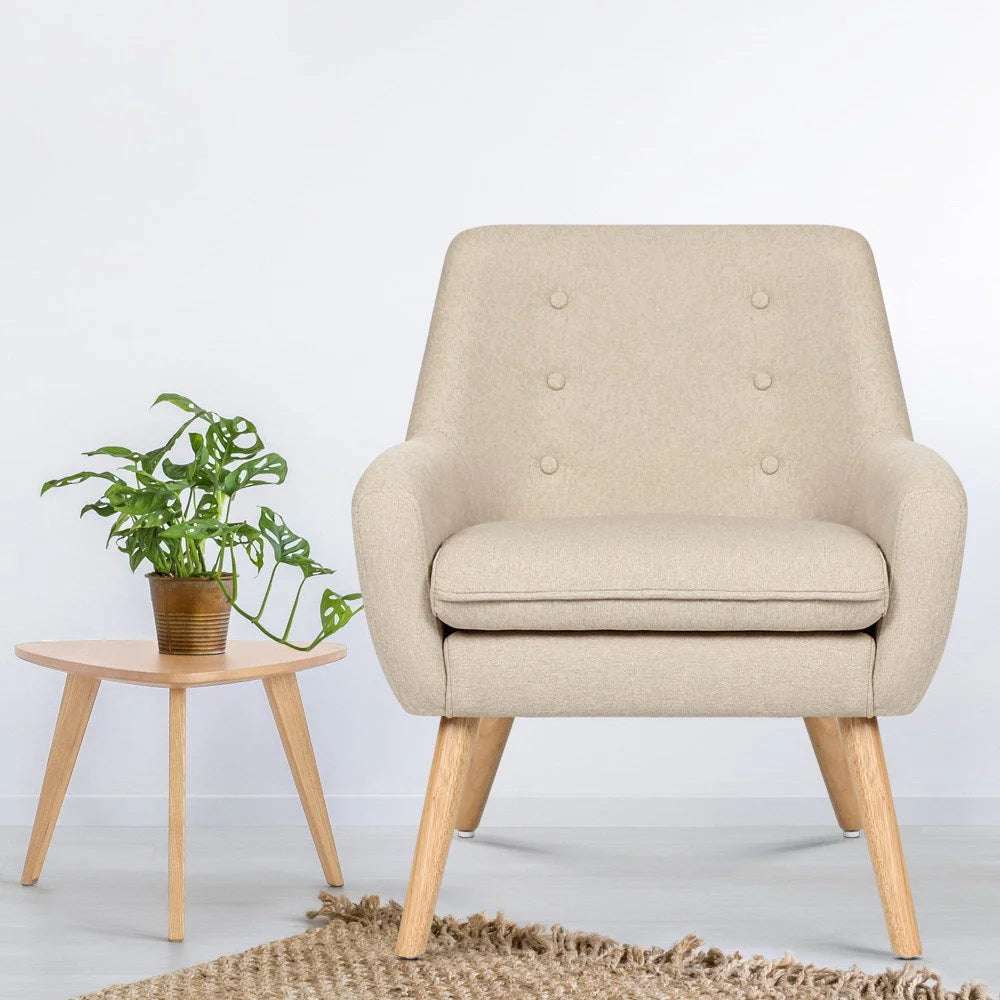 Fabric Dining Armchair Beige - Living Room