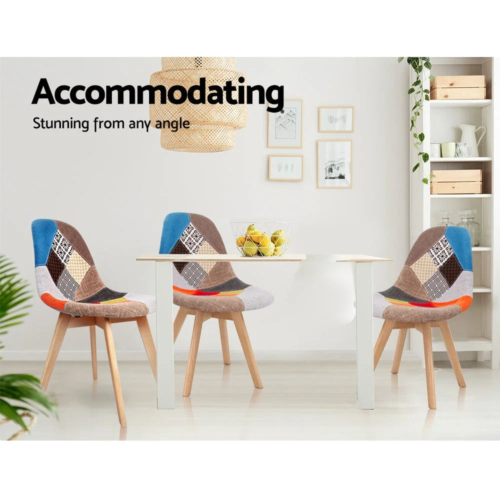 Fabric Dining Chair (Set of 2) Retro Beech Multi-Color