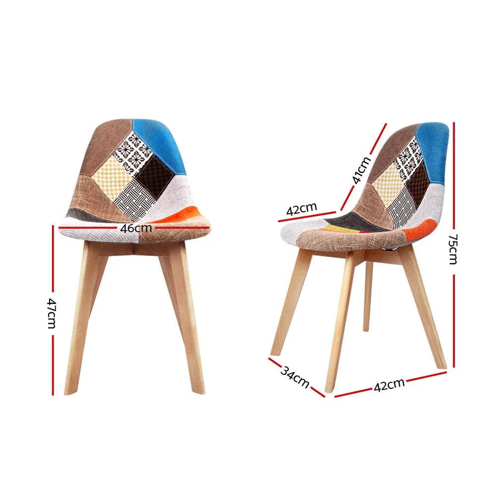 Fabric Dining Chair (Set of 2) Retro Beech Multi-Color