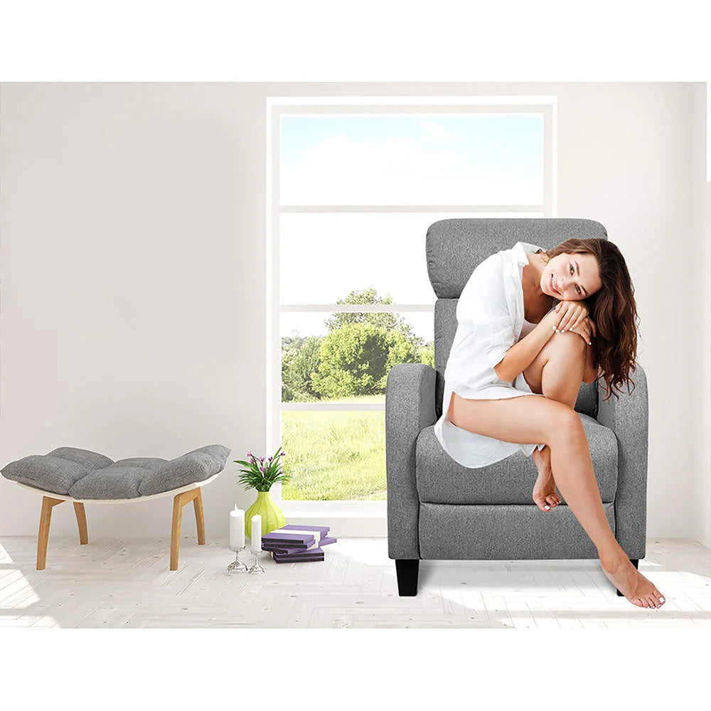 Fabric Reclining Armchair - Grey - Living Room