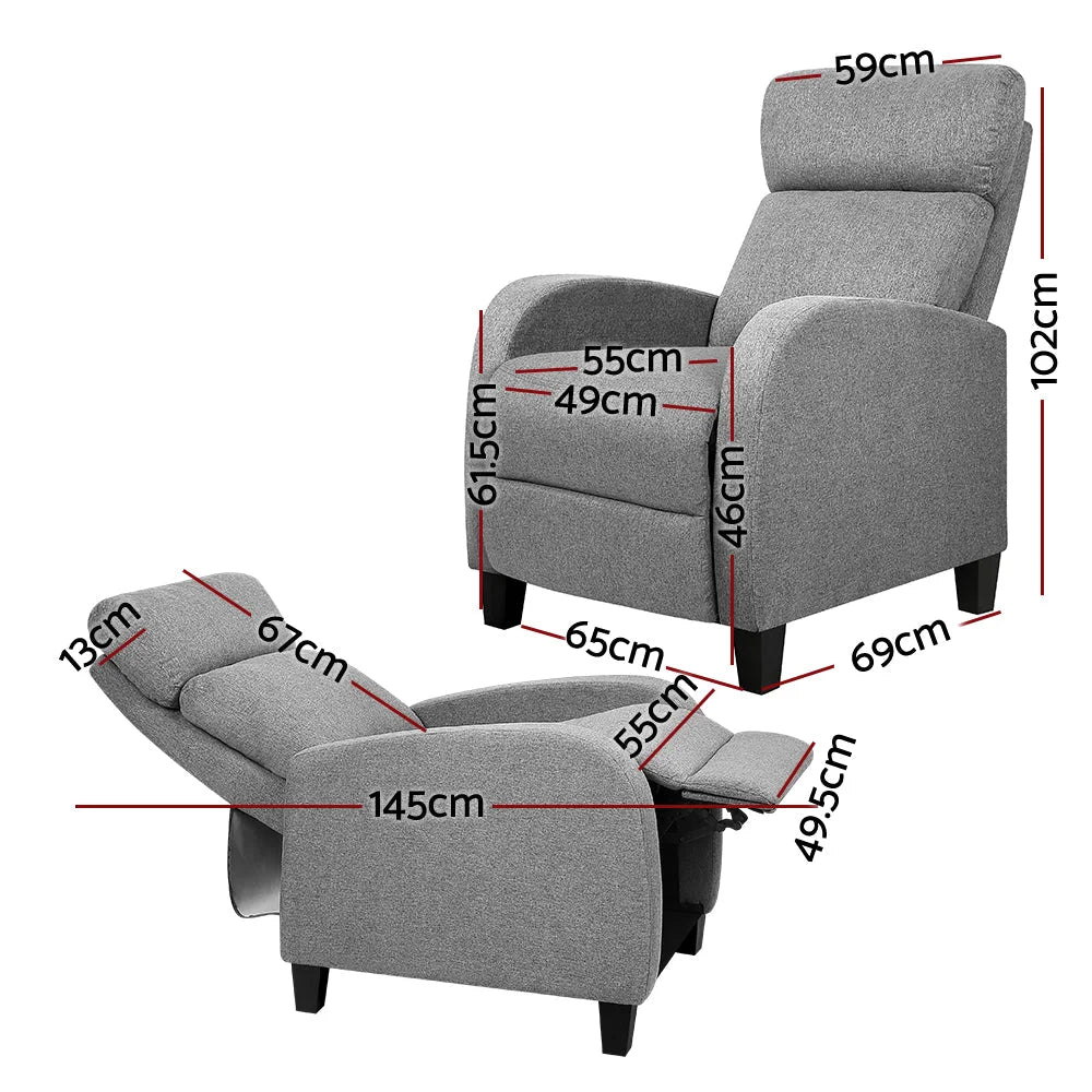 Fabric Reclining Armchair - Grey - Living Room