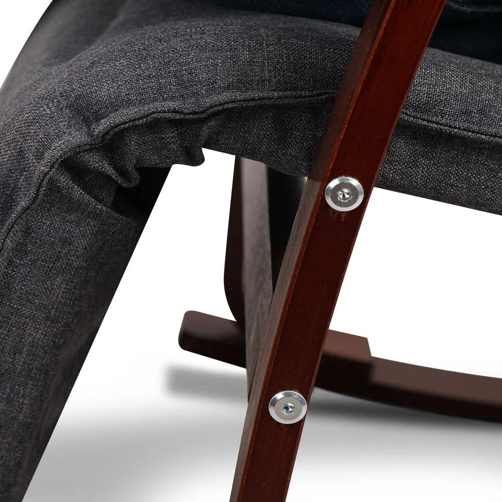Fabric Rocking Armchair with Adjustable Footrest - Charcoal
