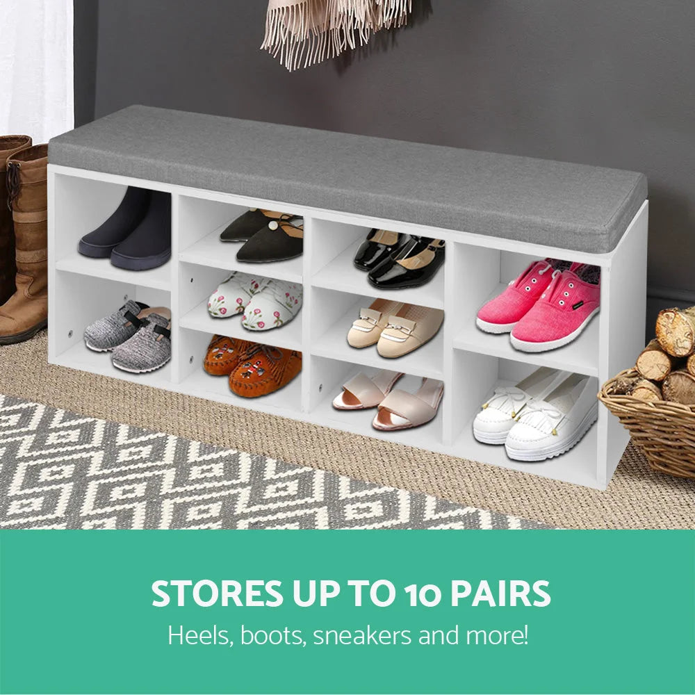 Fabric Shoe Bench with Storage Cubes White - Living Room