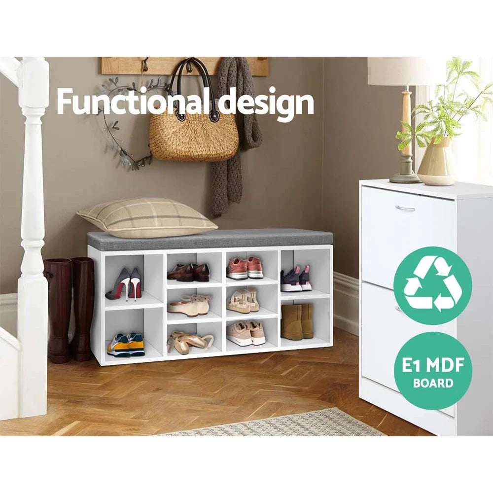 Fabric Shoe Bench with Storage Cubes White - Living Room