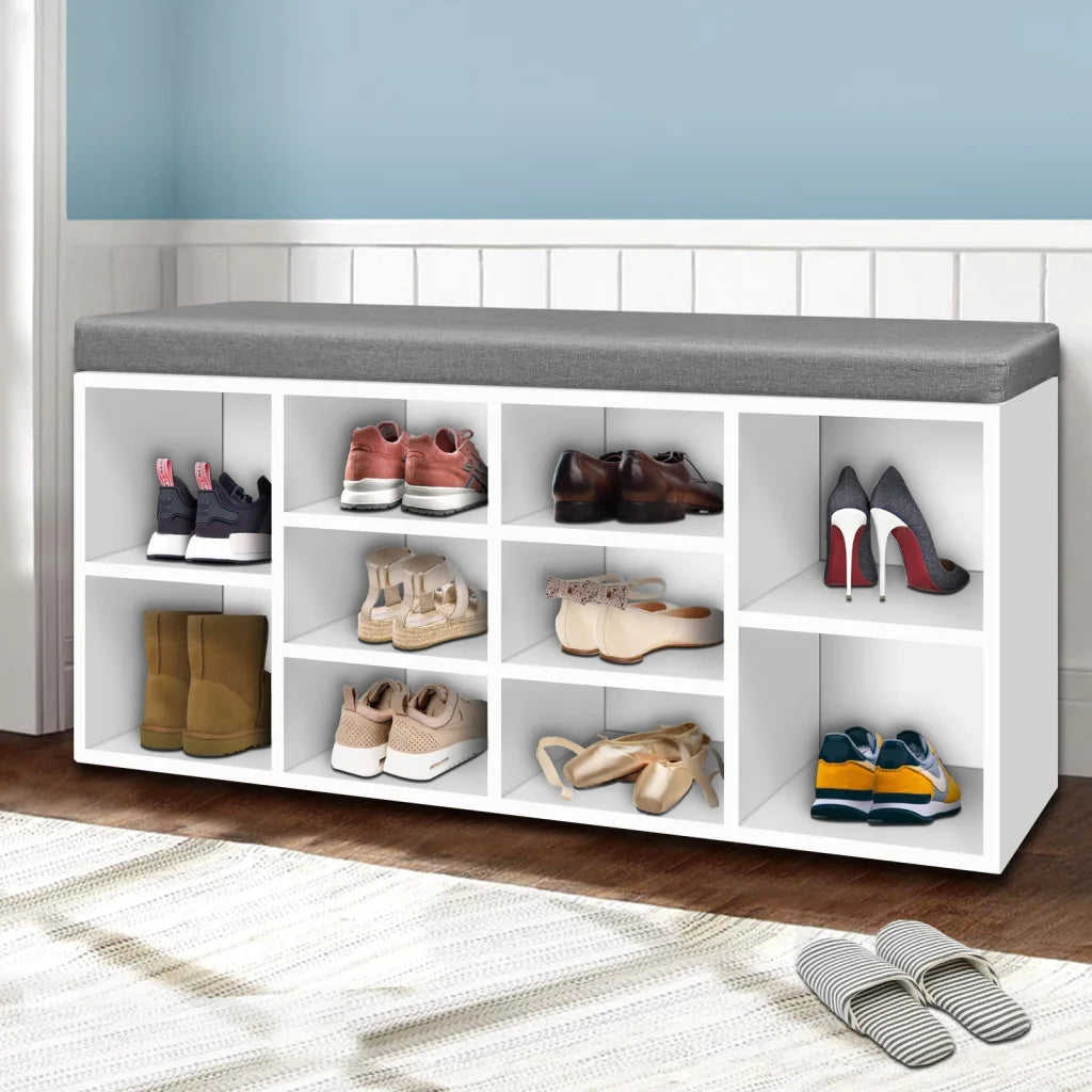 White fabric shoe bench storage with cubes living room furni
