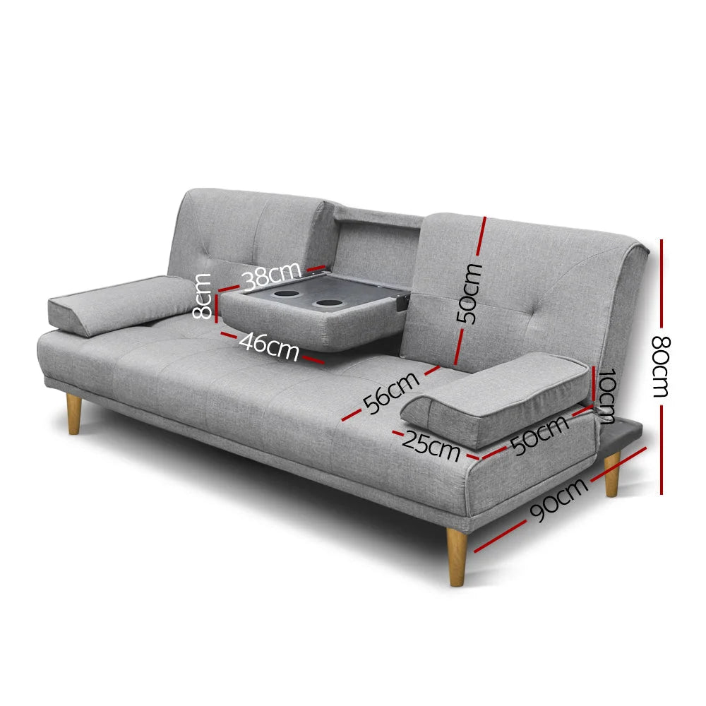 Fabric Sofa Bed 3 Seater - Grey - Sofa Beds