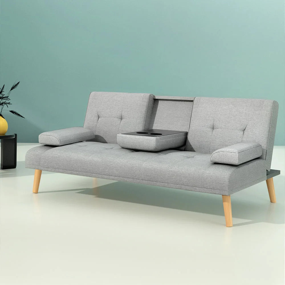 Fabric Sofa Bed 3 Seater - Grey - Sofa Beds