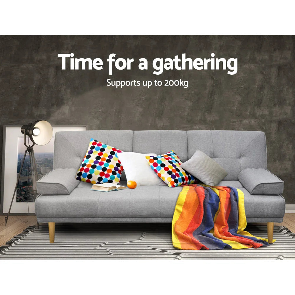 Fabric Sofa Bed 3 Seater - Grey - Sofa Beds