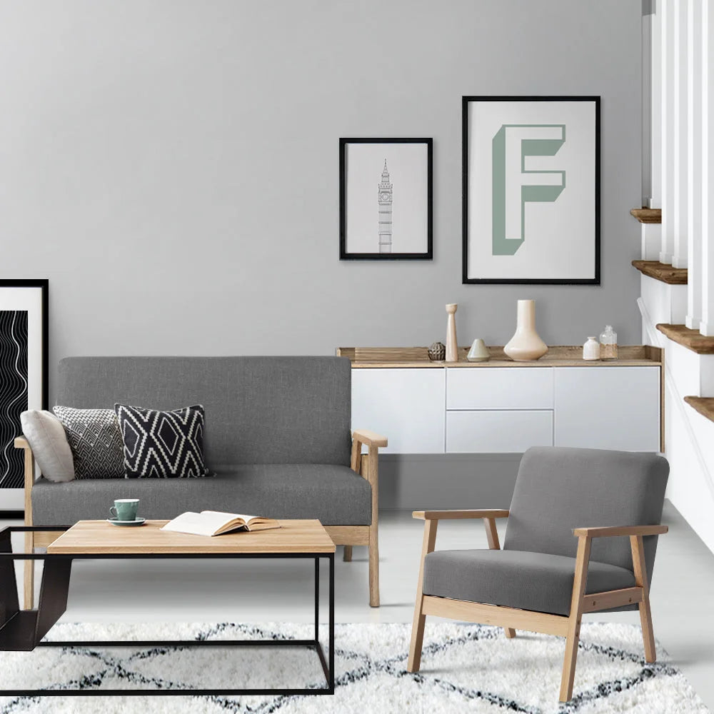 Fabric Sofa Chair 2-Seater Grey - Bar Stools & Chairs