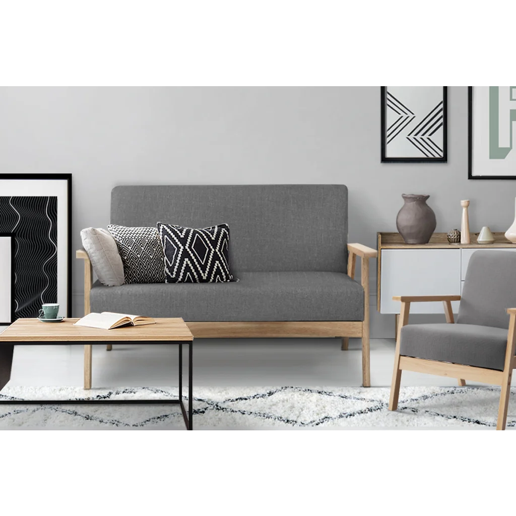Fabric Sofa Chair 2-Seater Grey - Bar Stools & Chairs