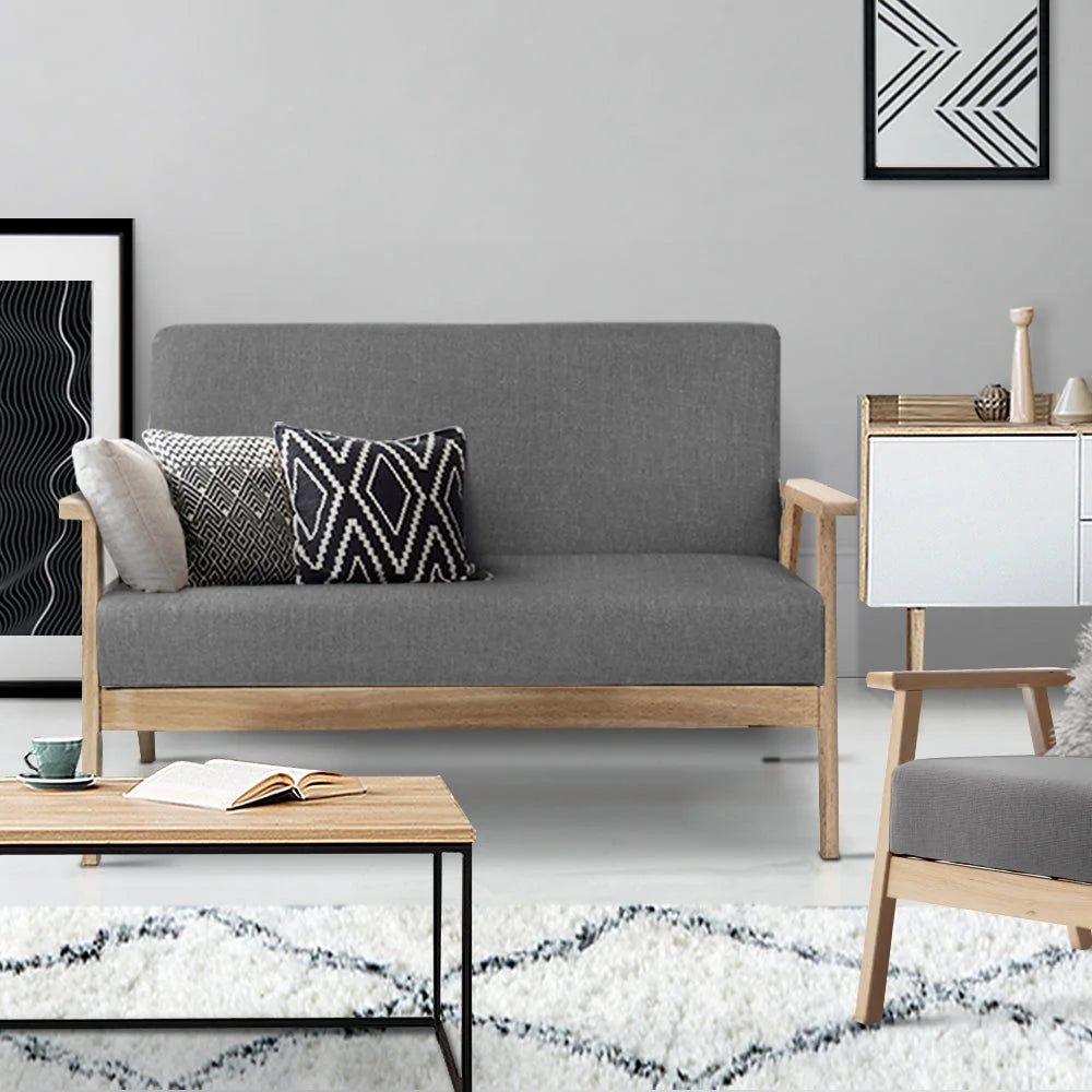 Fabric Sofa Chair 2-Seater Grey - Bar Stools & Chairs