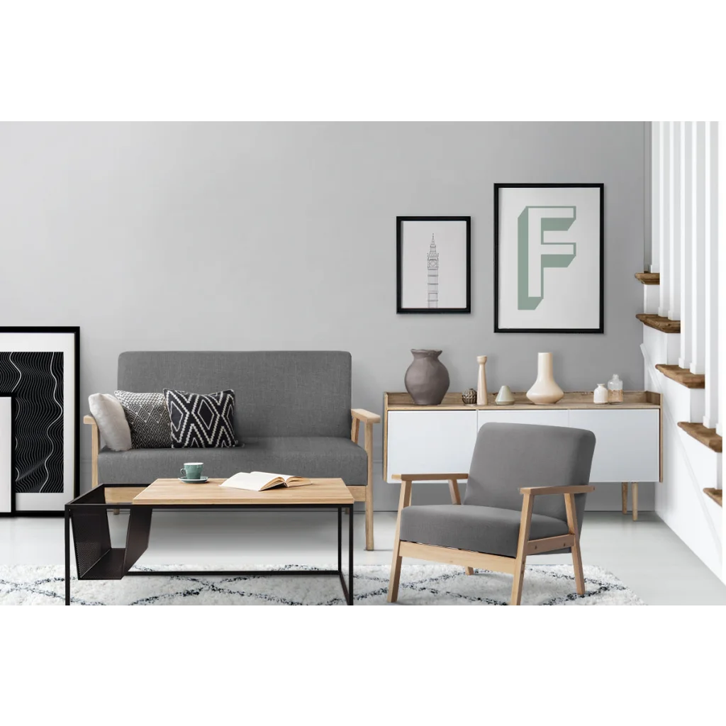 Fabric Sofa Chair 2-Seater Grey - Bar Stools & Chairs