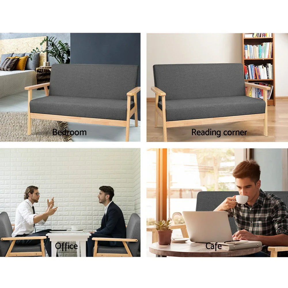 Fabric Sofa Chair 2-Seater Grey - Bar Stools & Chairs