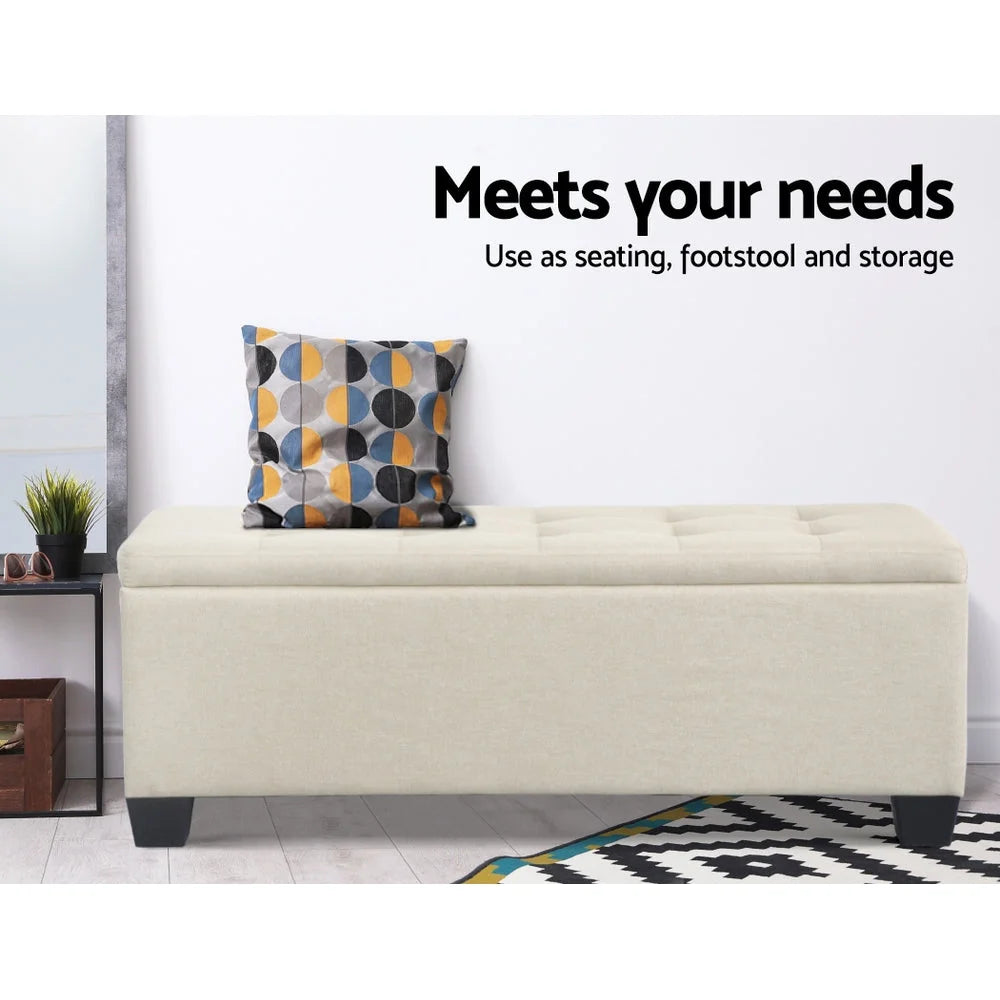Fabric Storage Ottoman (Large) Beige - Bedroom