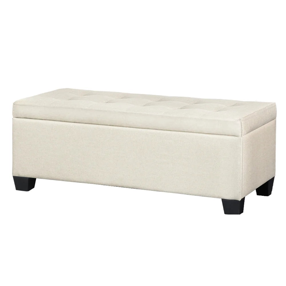Beige fabric storage ottoman large with bedroom faux linen foot