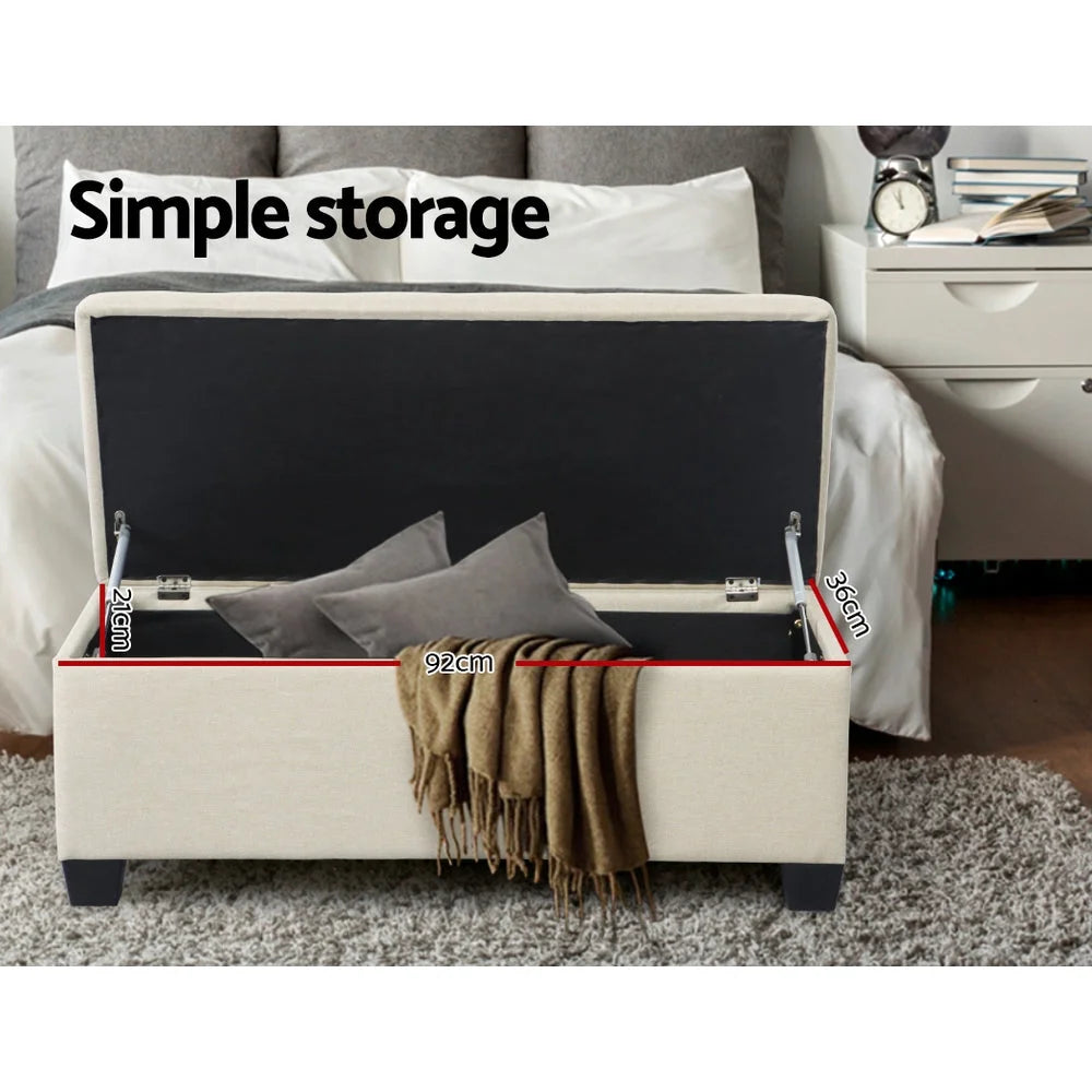 Beige fabric storage ottoman large for household use