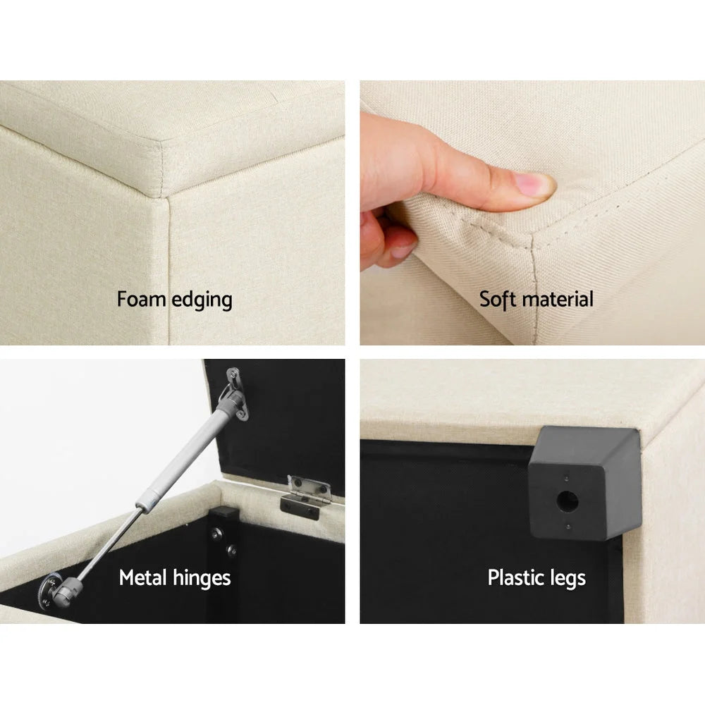 Storage ottoman large with bedroom faux linen foot stool