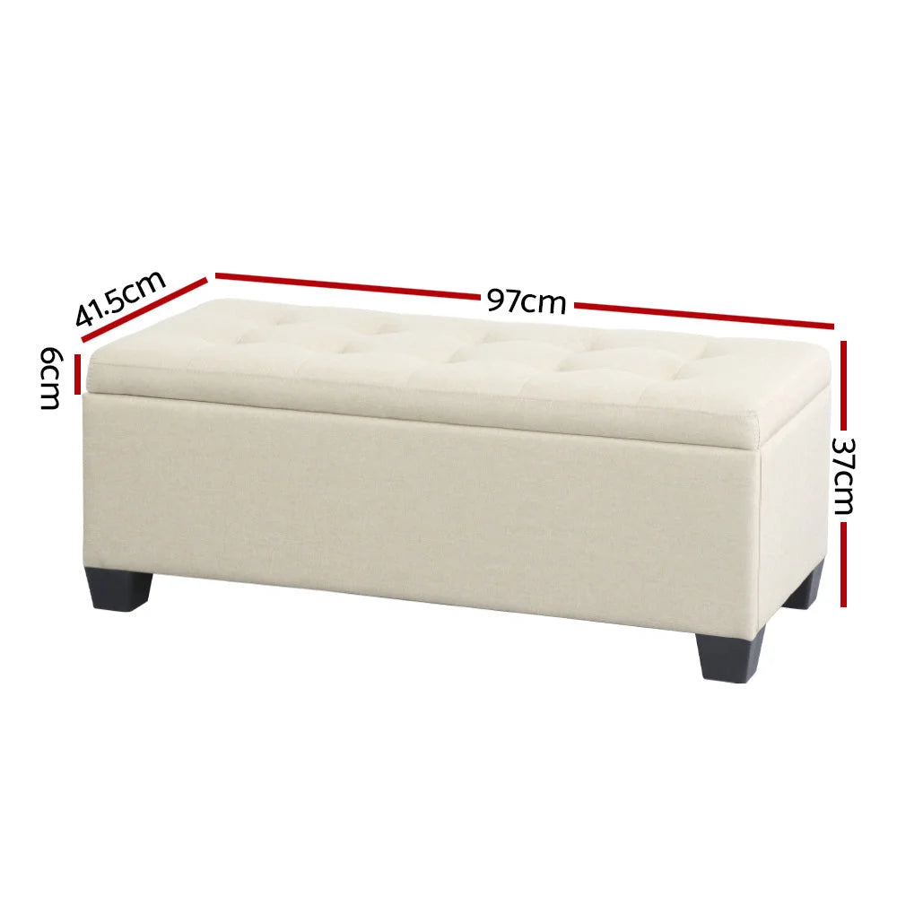 Beige fabric storage ottoman