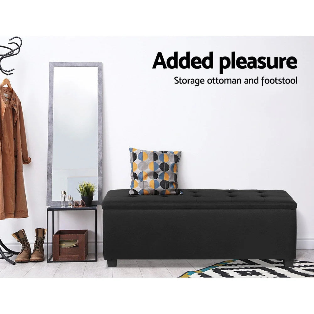 Fabric Storage Ottoman (Large) Black - Bedroom