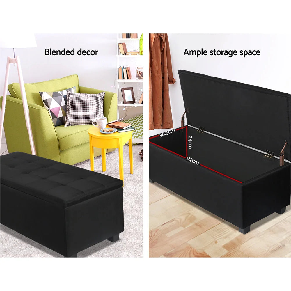 Fabric Storage Ottoman (Large) Black - Bedroom