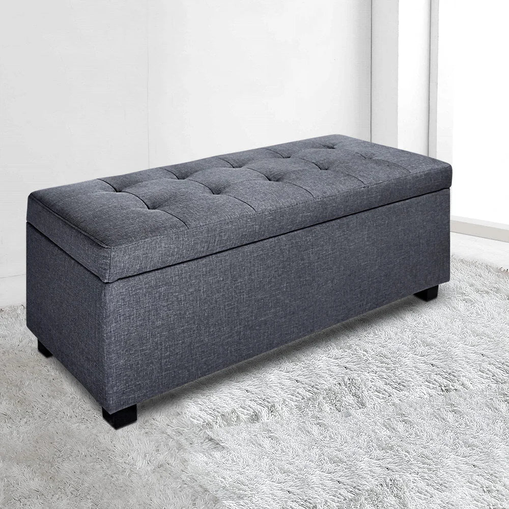 Fabric Storage Ottoman (Large) Grey - Bedroom