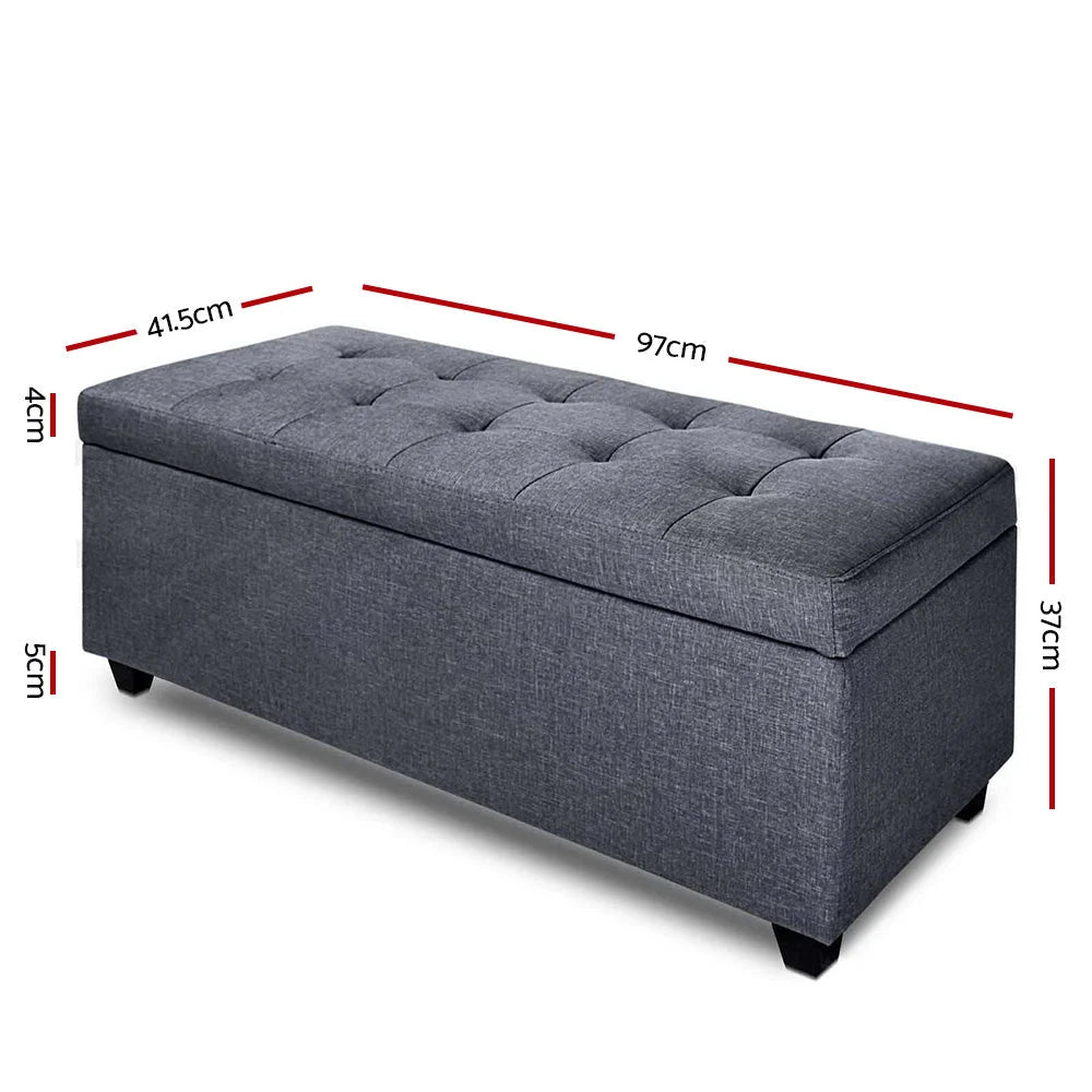 Fabric Storage Ottoman (Large) Grey - Bedroom