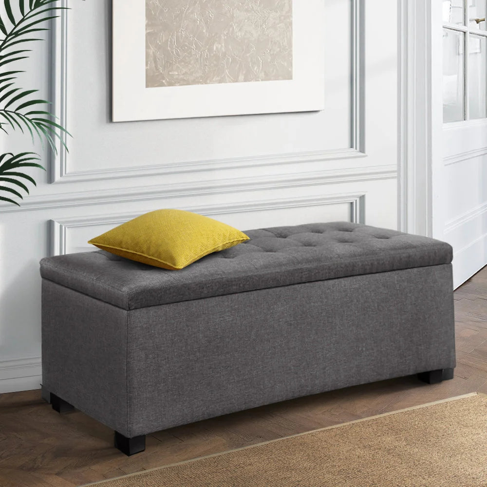 Fabric Storage Ottoman (Large) Grey - Bedroom