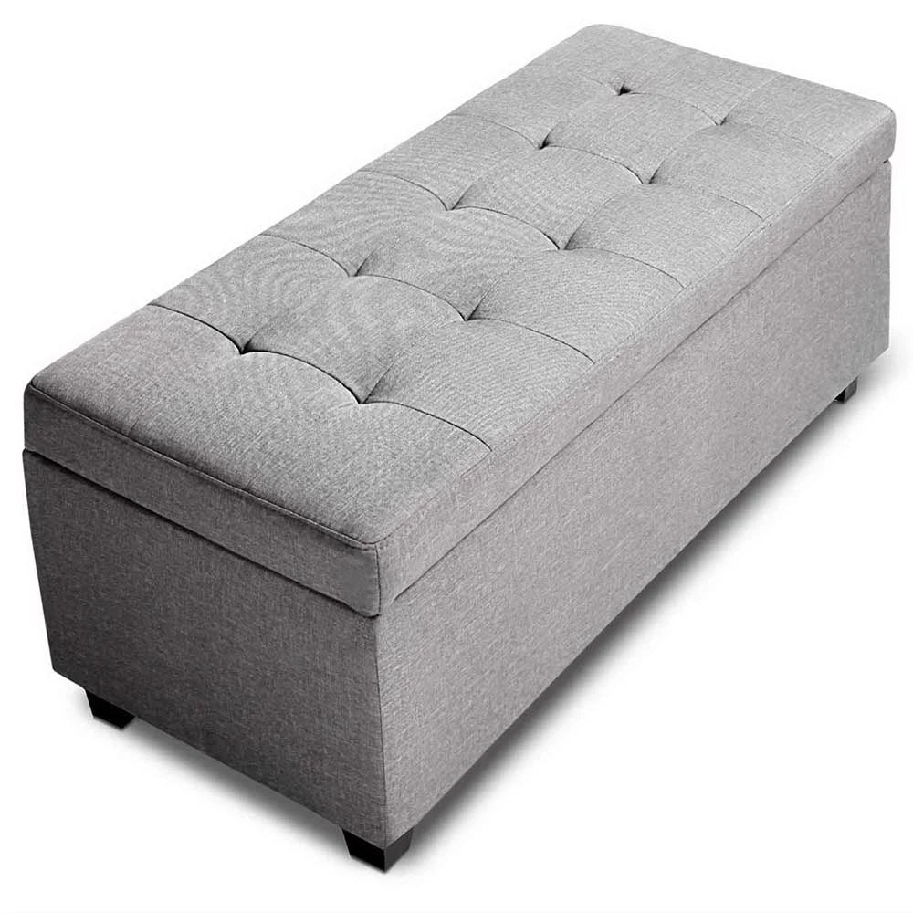 Storage ottoman large with light faux linen foot stool