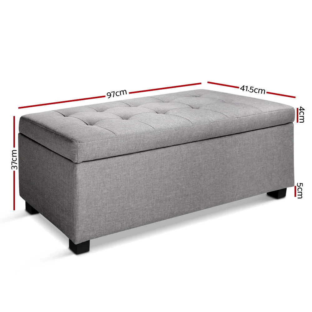 Storage ottoman large with light faux linen foot