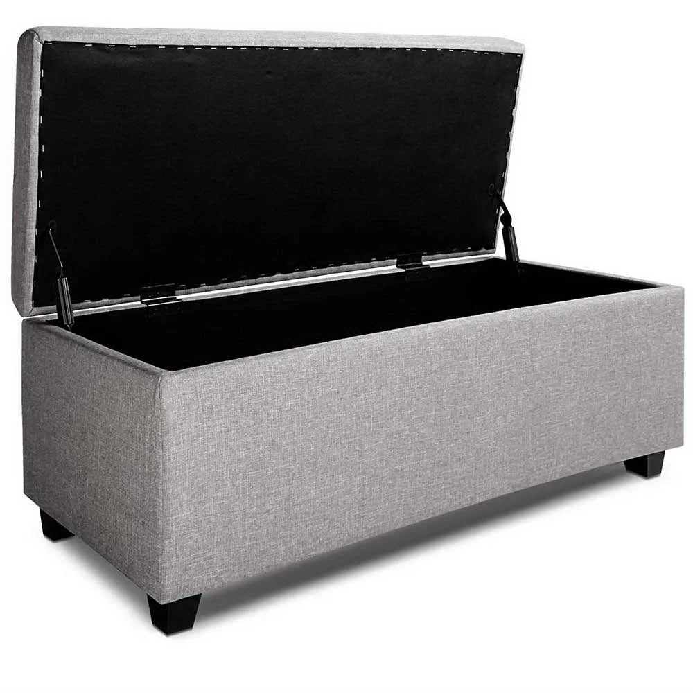 Grey fabric storage ottoman large with light foot stool faux